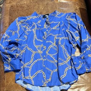 Anthropologie Maeve blue and gold chain top